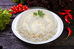 Traditional cooked white rice in Brazilian food photo