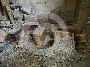 Traditional cooking stove made from red bricks