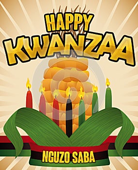 Traditional Corn, Flag and Candles for Kwanzaa Celebration, Vector Illustration photo