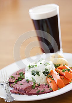 Traditional Corned Beef Dinner with Beer