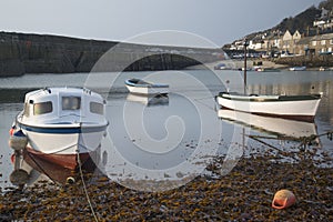 A traditional Cornish fishing village before sunrise
