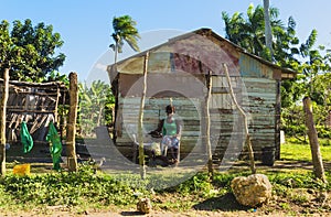 Traditional countryside house - poor woden cabins at the Dominican Republic,