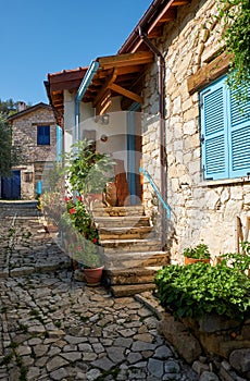 Traditional cozy stone house of the Lania village.  Limassol. Cyprus