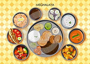 Traditional cuisine and food meal thali of Meghalaya India