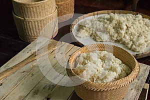 Traditional culture cooking sticky rice in Thailand