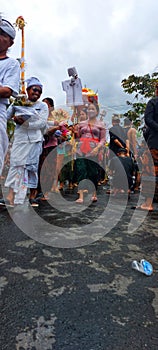 Traditional culture pitra yadnya ceremony in bali