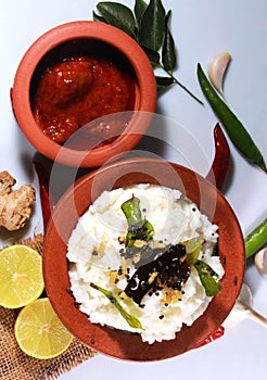Traditional curd rise with lemon pickle and ingredients