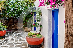 Traditional cyclades architecture on Island of Paros, Naoussa village. Greece
