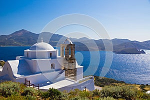 Traditional cycladic church in Plaka village, Milos island, Cyclades, Aegean, Greece