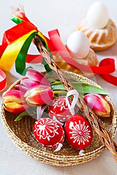 Traditional Czech easter decoration - regional whip with ribbons