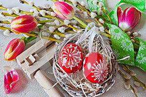 Traditional Czech easter decoration - regional wooden ratchet in