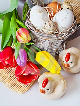 Traditional Czech easter decoration - white eggs with tulip