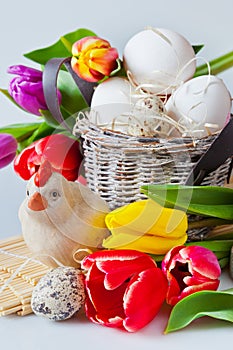 Traditional Czech easter decoration - white eggs with tulip