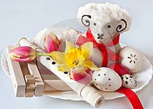 Traditional Czech easter decoration - white lamb cake with tulip