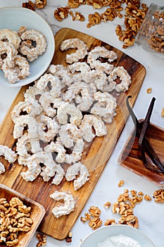 Traditional czech festive christmas cookies with vanilla and walnuts