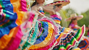 Tradiční tanec výkon tanečníci v vibrující sukně barvitý sombrera představí 