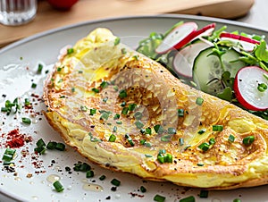 Traditional Danish dish: beaten egg omelette accompanied with vegetables