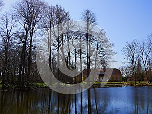 Traditional Danish house by a small lake