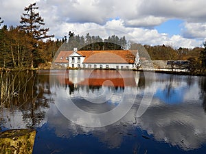 Traditional Danish house by a small lake