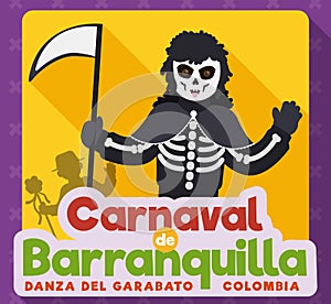 Traditional Death`s Representation in Colombian Barranquilla`s Carnival, Vector Illustration