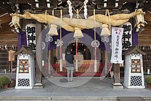 Traditional decorated main hall of Kushida ninja shrine in Fukuoka, Northern Kyushu, Japan