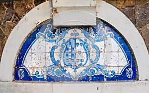 Traditional decoration of the facade of the house in Porto. Typical Portuguese and Spanish tiles azulejos