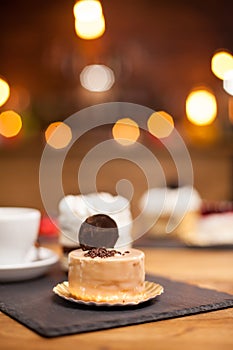 Traditional delicious cake with lemon flavour in a coffee shop