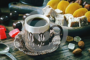 Traditional delicious Turkish coffee and Turkish delight