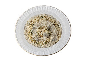 Traditional delicious Turkish food rice pilaf with pine nuts and currants (Turkish name ic pilav or pilaf photo