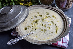 Traditional delicious Turkish food Yoghurt soup (Turkish name yayla corba