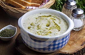 Traditional delicious Turkish food Yoghurt soup (Turkish name yayla corba