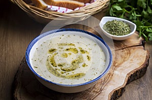 Traditional delicious Turkish food Yoghurt soup - Turkish name yayla corba