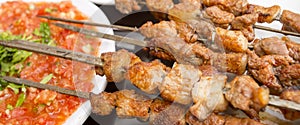 Traditional Delicious Turkish foods; Adana kebab, sis kebab