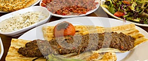 Traditional Delicious Turkish foods; Adana kebab, sis kebab