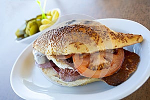 Traditional delicious Turkish foods; Izmir Cesme kumru sandwich