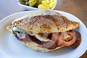 Traditional delicious Turkish foods; Izmir Cesme kumru sandwich