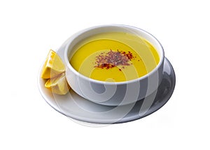 Traditional delicious Turkish foods Red lentil soup (Turkish name Mercimek corbasi