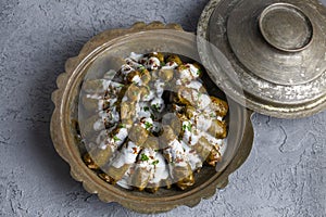 Traditional delicious Turkish foods stuffed leaves (Turkish name yaprak sarmasi