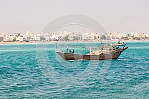 Traditional dhow in the harbor at Sur, Oman