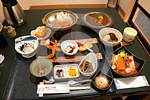 Traditional dinner in a Japanese ryokan