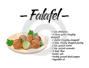 Traditional dish of Jewish cuisine Falafel. Vegetarian food on beige plate. Recipe design template.