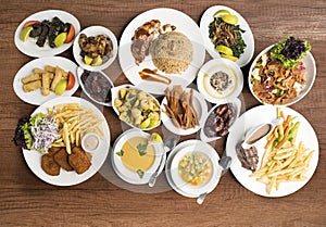 Traditional dishes on table, Traditional Ramadan food Buffet.