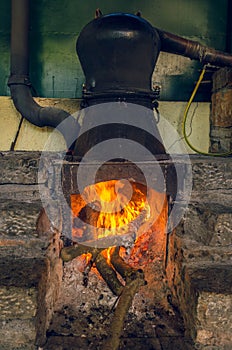 Traditional distillation of raki in Crete