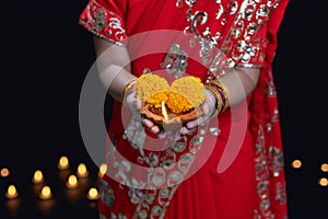 Traditional diya lamps lit during diwali celebration