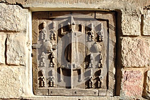 Traditional Dogon carved granary door photo