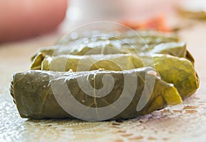 Traditional dolmas wrapped in vine leaves photo