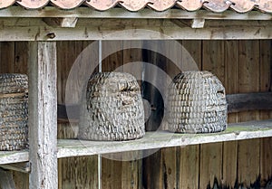 A traditional domed shaped woven bee hives photo