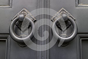 Traditional door handles in large door
