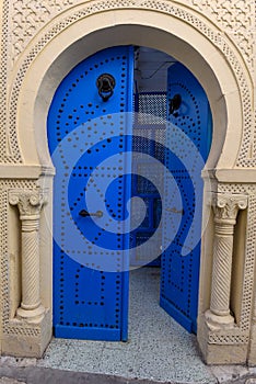 Traditional door of a house on the medina at Sousse, Tunisia