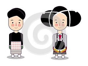 Traditional dress native Miao tribe form China boy and girl couple costume wearing wig headdress apparel nationality